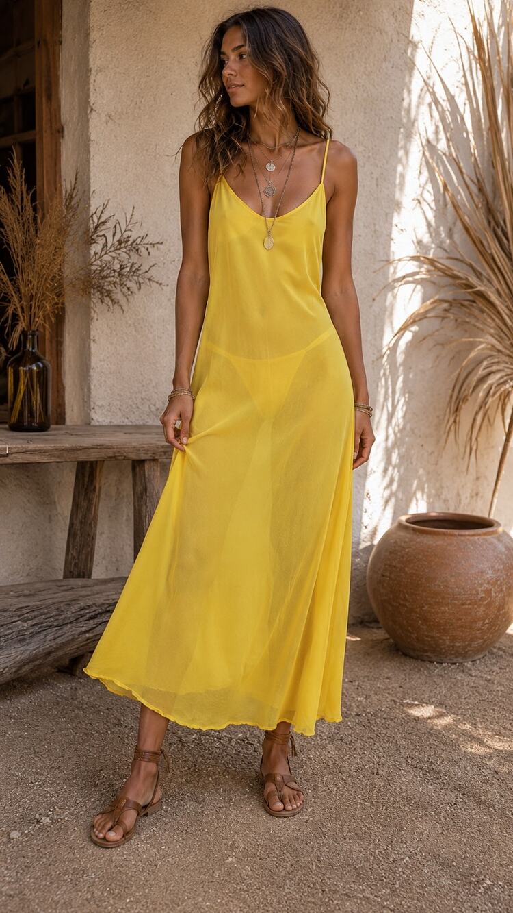 Erica Tanov Canary Yellow Silk Slip Dress Sheer NWT Size 3 Rare